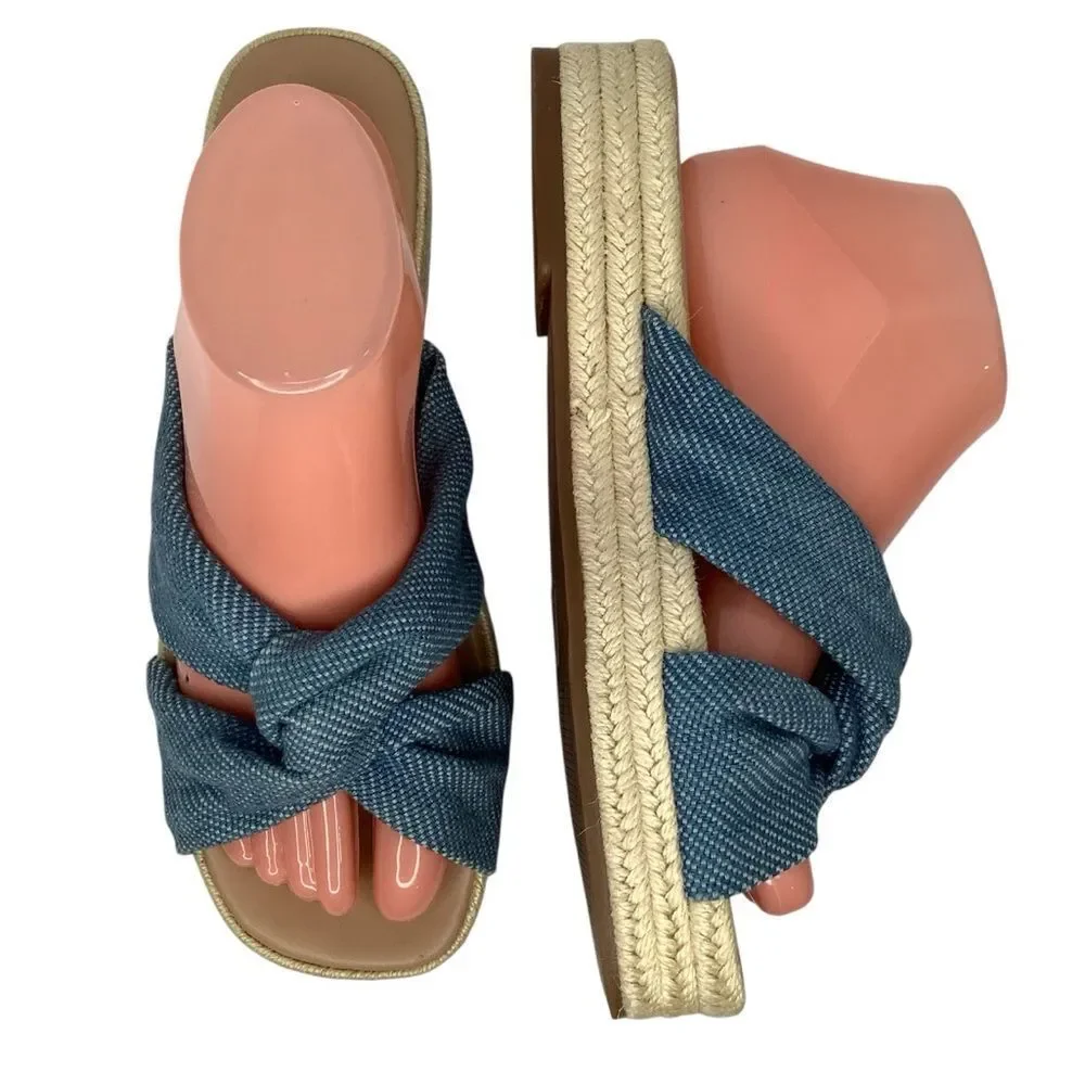 Lucky Brand Espadrilles Slip On Denim Blue Twist Knot Platform Sandals Sz 9.5M